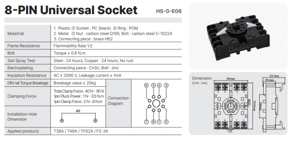 Đế relay 8 chân tròn Hanyoung HS-G-E08 - Ảnh 5