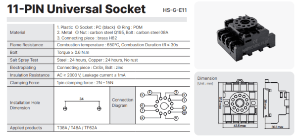 Đế relay 11 chân tròn Hanyoung HS-G-E11 - Ảnh 2
